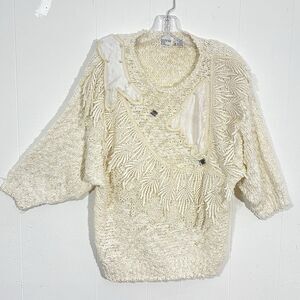 80s Vintage Bonnie & Bill by Holly M Knit Sweater LACE Pearls Satin EMBELLISHED